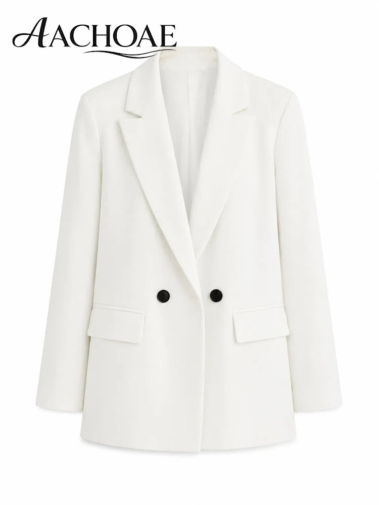 Women Double Breasted Blazer Elegant Office Lady Suit Jacket Oversized Casual Long Sleeve Blazer Spring Autumn Outerwear