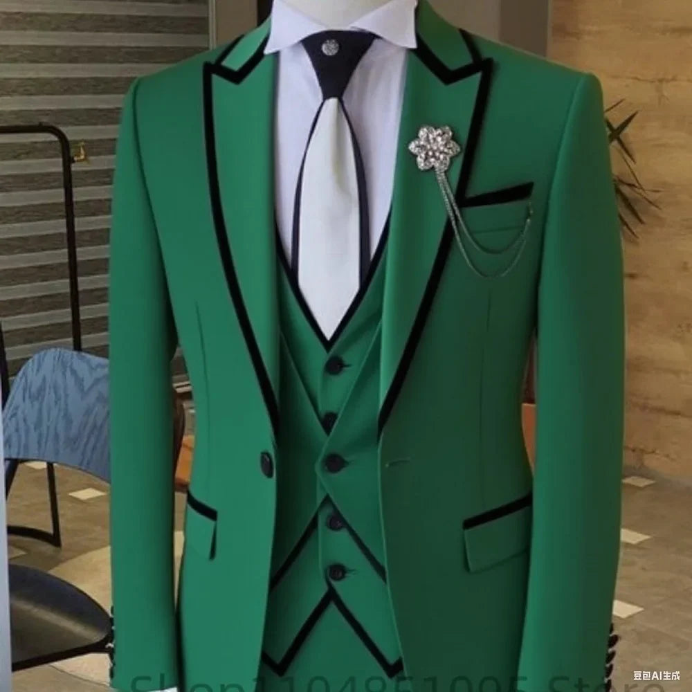 Costume 3 pièces ajusté pour homme avec blazer, gilet et pantalon, pour mariage ou soirée, smoking de luxe