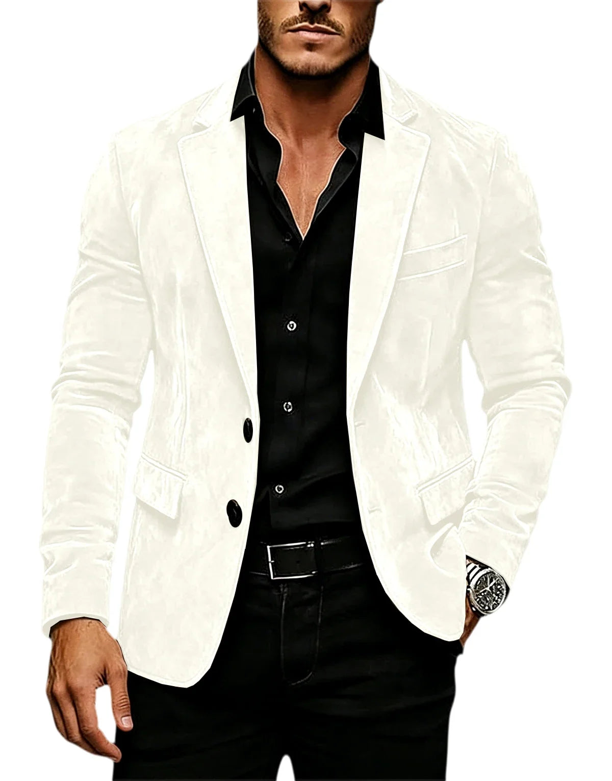 Vintage Men's Suede Blazer Slim Fit 2 Button Notched Lapel Casual Suit Jacket Formal Business Tuxedo Wedding Party Daily Wear