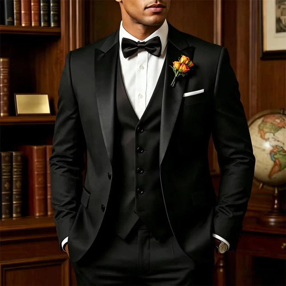 Elegant Luxury White Men's Suits 3 Pcs Jacket+Vest+Pant New Formal Slim Fit Bespoke Office Event