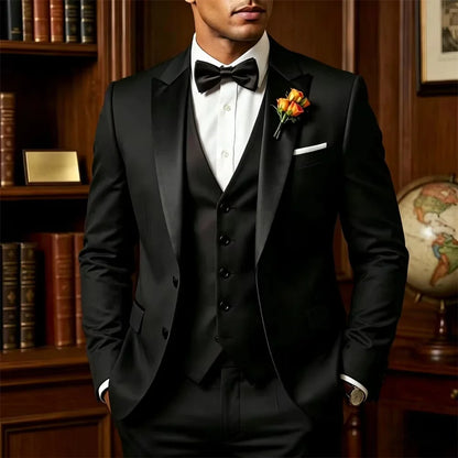 Elegant Luxury White Men's Suits 3 Pcs Jacket+Vest+Pant New Formal Slim Fit Bespoke Office Event