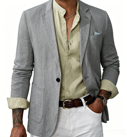 Men's Cotton Linen Blazer Solid Slim Fit Breathable Lightweight Casual Sport Coat One Button Lapel Suit Jacket for Daily Summer