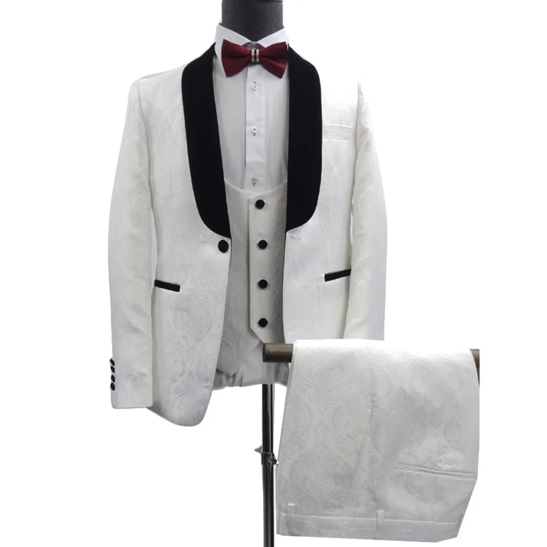 Men suits Autumn New Brand Fashion White Print High quality Boutique Wedding Groomen Casual Slim fit party Dress prom Tuxedo