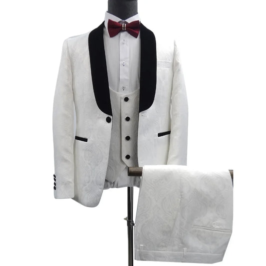 Men suits Autumn New Brand Fashion White Print High quality Boutique Wedding Groomen Casual Slim fit party Dress prom Tuxedo