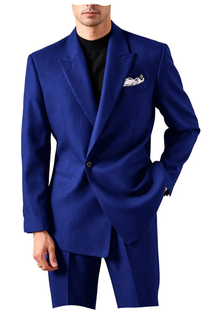 Men's Suit Set Jacket Premium Peak Lapel Slim Fit Tuxedo 2 Piece Blazer Pant Casual Business Wedding Formal