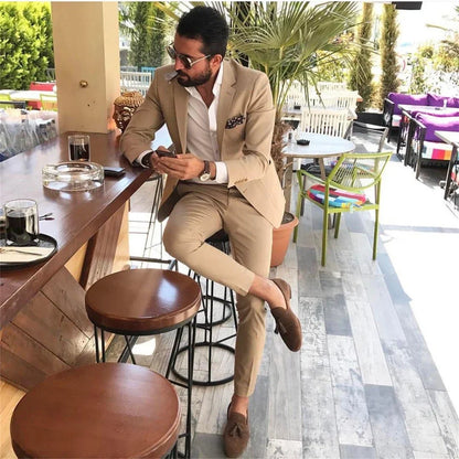 Men's 2023 Champagne Slim Fit Suit Notched Lapel 2 Piece Business Wedding Blazer And Pants Custom Made Costume Homme