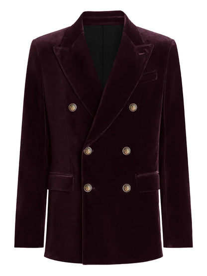 Burgundy Velvet Blazer for Men with Double Breasted Dinner Jacket Elegant Casual Slim Fit Suit Coat 2026 New