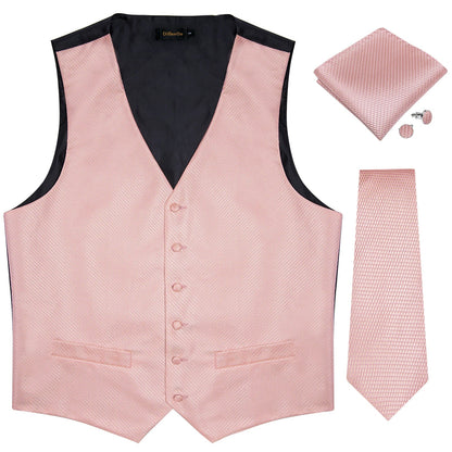Men's Suit Vest Set with Tie, Handkerchief & Cufflinks for Wedding & Banquet