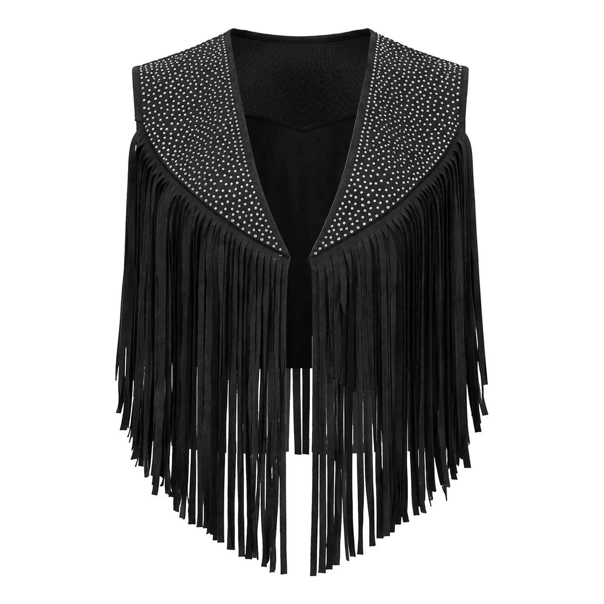 Women's Faux Suede Tassels Vest Waistcoat Western Cowgirl Hippie Costume Sleeveless Fringed Waistcoat for Halloween Party Outfit