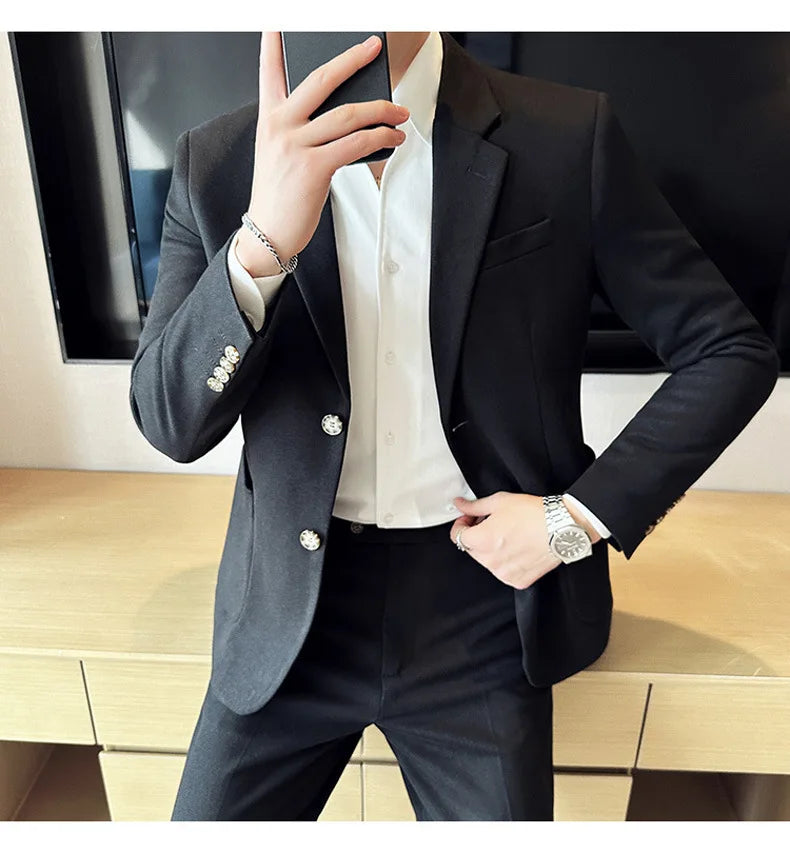 Autumn Winter New Woolen Slim Fit Suit Coat Men Fashion Casual Business Social Party Dress Men's Suit Jackets Tailcoats 4XL-M