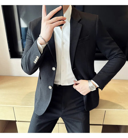 Autumn Winter New Woolen Slim Fit Suit Coat Men Fashion Casual Business Social Party Dress Men's Suit Jackets Tailcoats 4XL-M