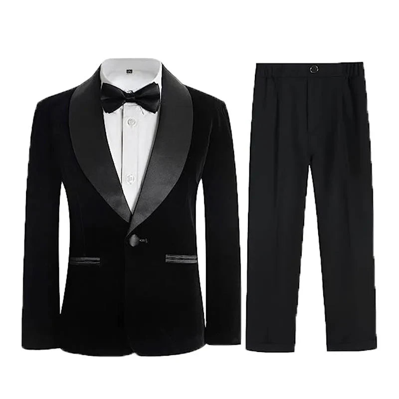 Boys Formal Suit Set 3-Piece Kids Wedding Suit Jacket Pants Bowtie for Birthday Ceremony Performance
