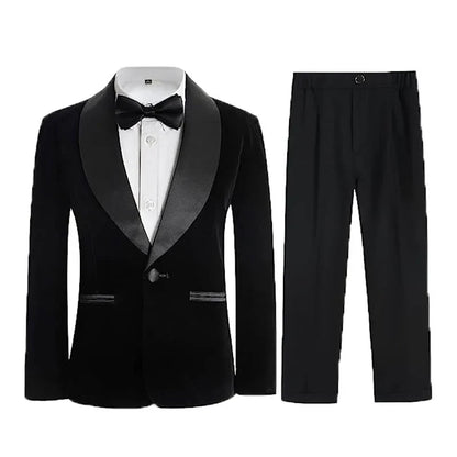 Boys Formal Suit Set 3-Piece Kids Wedding Suit Jacket Pants Bowtie for Birthday Ceremony Performance