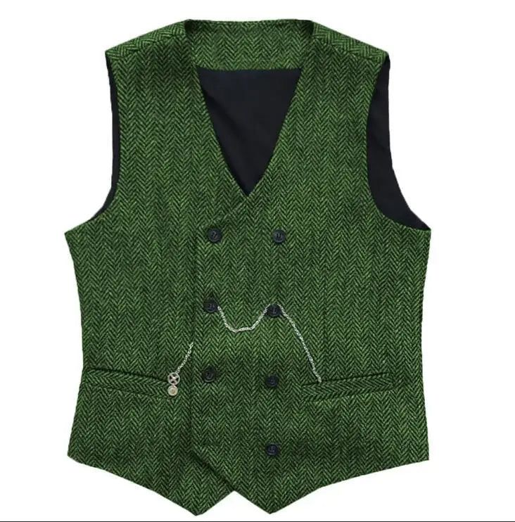 Men's Herringbone Suit Vest Double Breasted Waistcoat for Weddings and Business