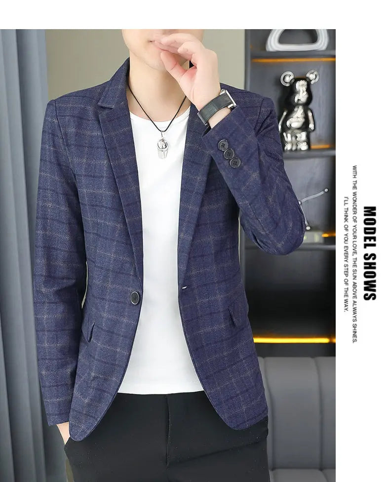 2026 Blazer Outdoor Men's Checked Fashion Business Trend Wedding Slimming Gentleman Casual Korean Travel High Formal Wear Blazer