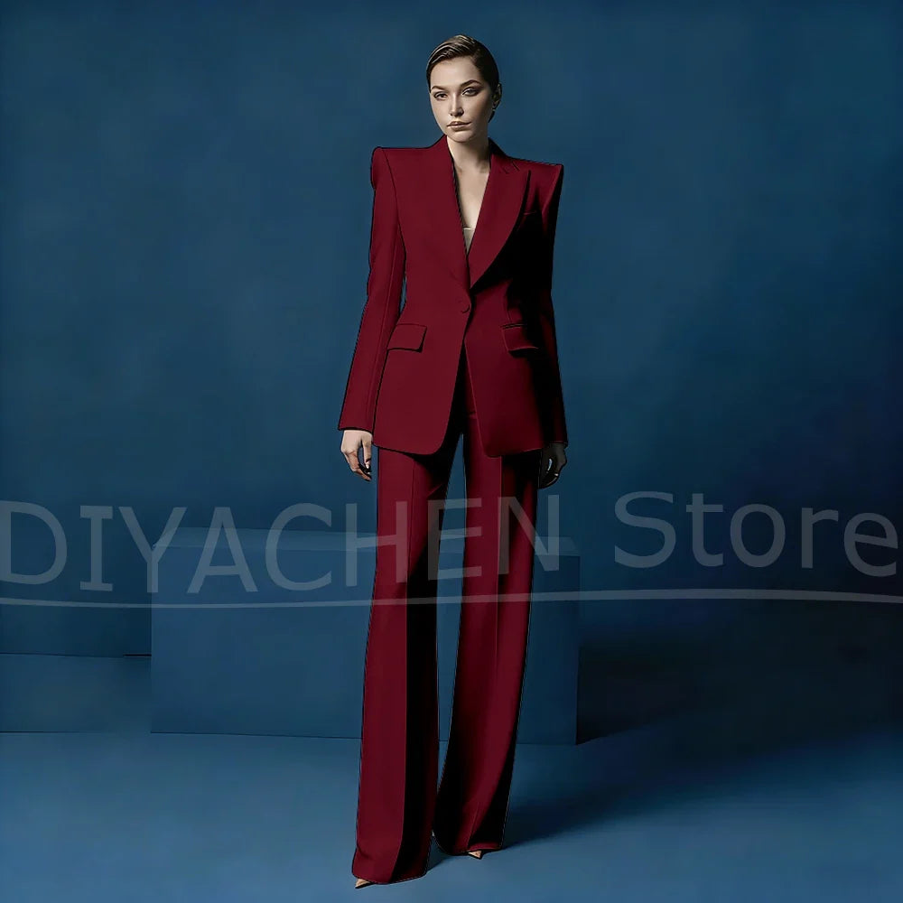Women's Blazer and Wide-Leg Pants Suit Set Slim Fit One Button Jacket with Peak Lapel Elegant Formal Outfits for Office Party