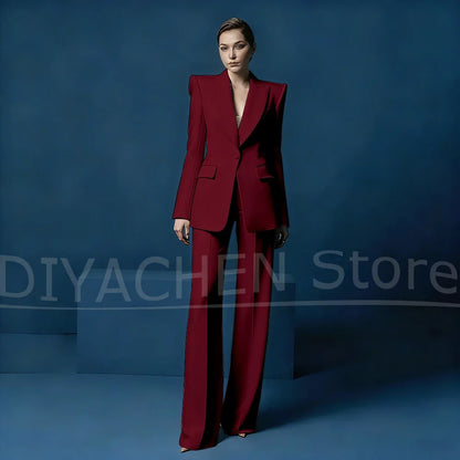 Women's Blazer and Wide-Leg Pants Suit Set Slim Fit One Button Jacket with Peak Lapel Elegant Formal Outfits for Office Party