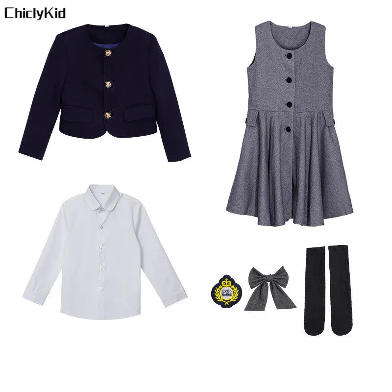 Kids Japanese Navy Jacket Suit Dress School Uniforms Girls British Boys Blazer Formal Outfits Chidren Student Clothes Class Sets