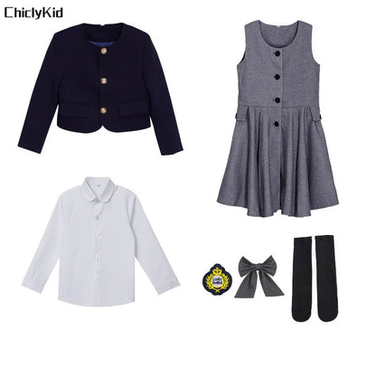 Kids Japanese Navy Jacket Suit Dress School Uniforms Girls British Boys Blazer Formal Outfits Chidren Student Clothes Class Sets