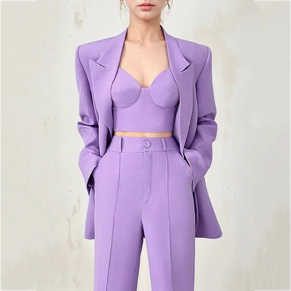 Business Casual Women's Suit Two Piece Peaked Lapel Stylish Double Breasted Formal Outfit Female Jacket Pants Customized