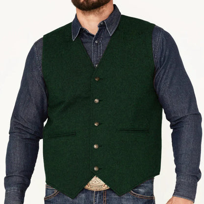 Men's Suit Vest – Herringbone Weave, Single Button, V-Neck, Wedding & Business Formal