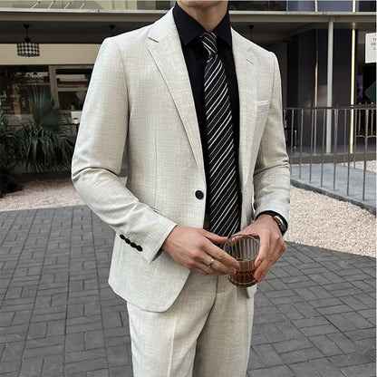 (Jacket +Pants) 2025 New Luxury Elegant Men's Suits 2 Piece Set Fashion Korean Casual Slim Fit Social Groom Wedding Tuxedo