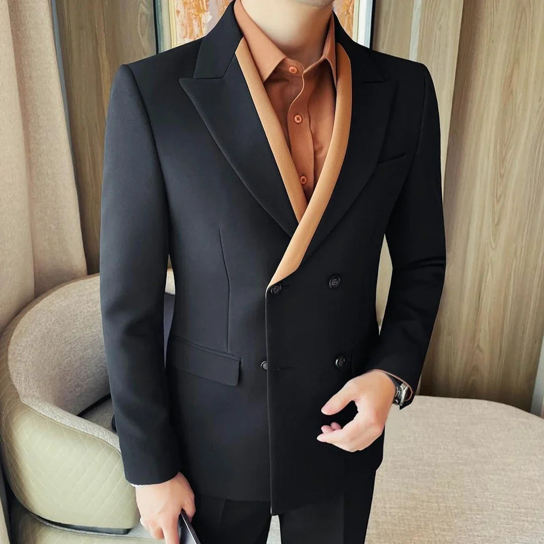 British Style Double Breasted Formal Suit Jacket Men High Quality Slim Casual Business Blazers Wedding Banquet Party Coats 2025