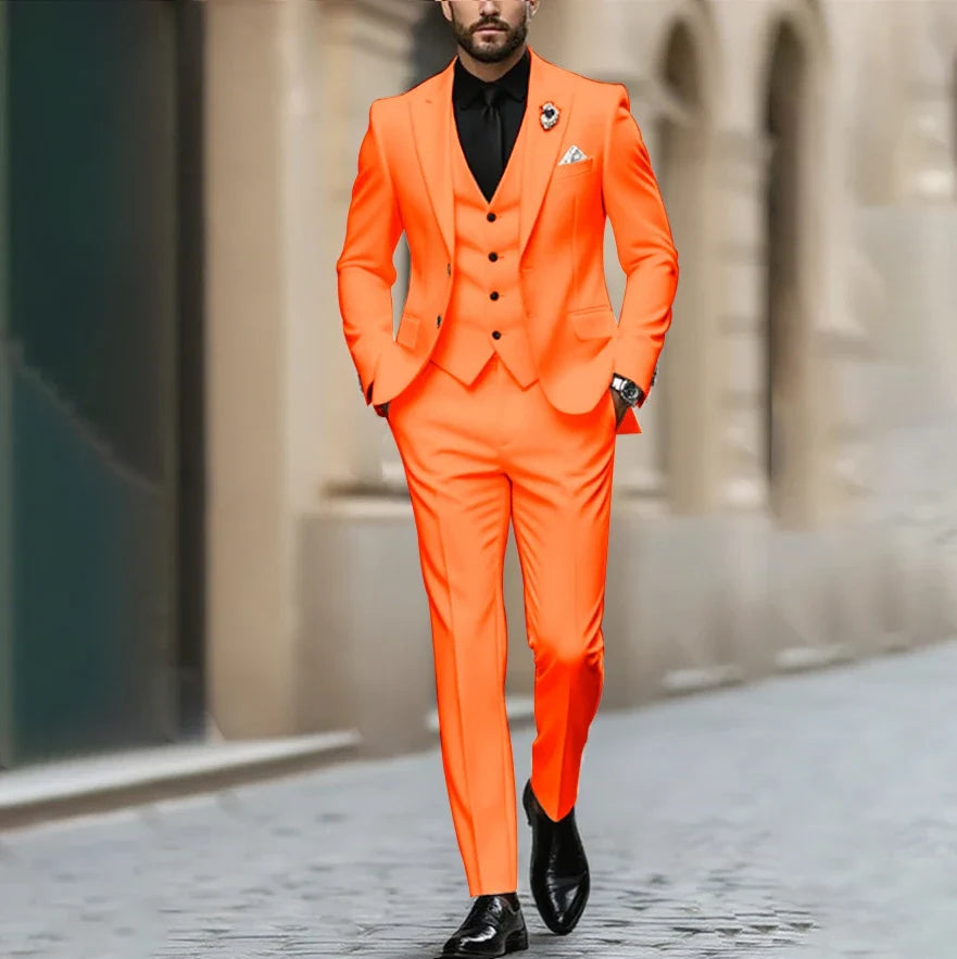 Purple Men Suit Single-breasted Peak Lapel 3 Pieces(Jacket+Pants+Vest) Male Formal Wedding Party Set
