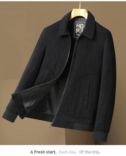 Men's High-Quality Corduroy Jacket Plus Size Lapel Thick Autumn Winter Warm Casual Gown for Older Generations