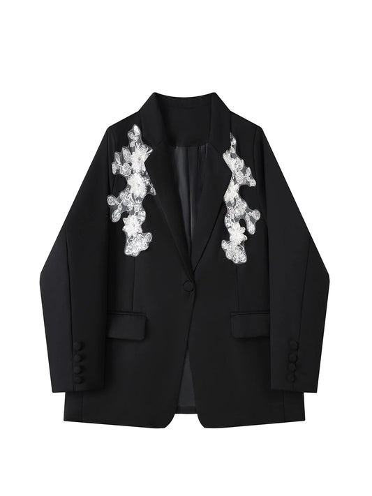 Women's Black Gothic Emo Embroidery Blazer Jacket Y2k 2000s Vintage Suit Coat Long Sleeve Single Breasted Outerwear Autum 2025