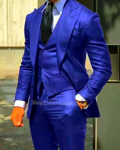 Business Suits 3 Pcs Fashion Men Leisure Boutique Solid Color Wedding Suit Formal Groom Tuxedos Set Dress Blazer Vest Pant