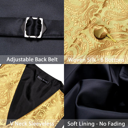 Men's Vest 4-Piece Set | Jacquard Paisley Floral Waistcoat with Tie & Pocket Square for Formal Events
