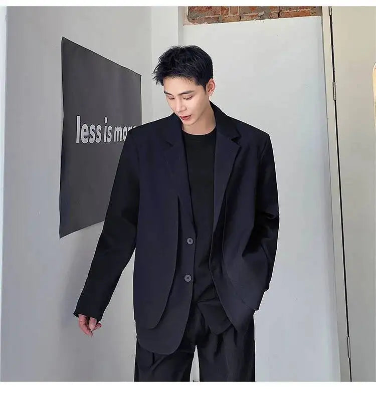 Men's British Dandy Style Blazer, Premium Textured Casual Suit Jacket, Structured Shoulders Light Mature Fashion Coat for Autumn