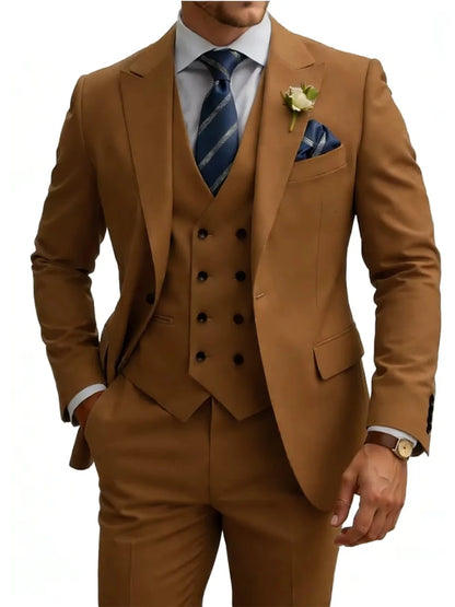 New Premium Solid Suit Set 3 Pieces Banquet Party Wear Handsome Peak Lapel Slim Fit Suits Wedding Groom Sets Plus Size Tuxedo