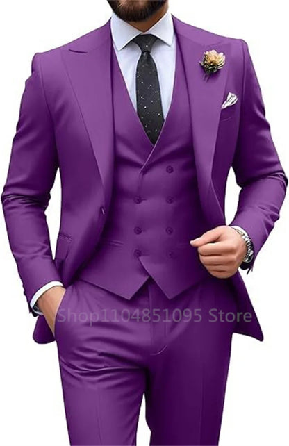 Costume de mariage beige 3 pièces pour homme, coupe slim, blazer, gilet et pantalon élégants, pour bal de promo ou cérémonie