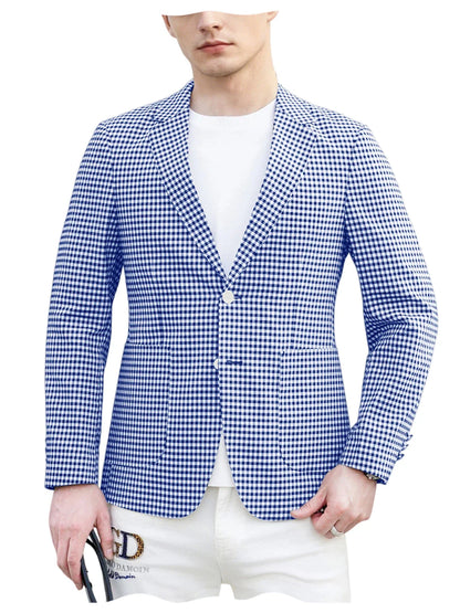 Men's Plaid Cotton Blazer Notch Lapel Suit Jacket 2 Buttons Lightweight Breathable Casual Business for Summer Office Daily Wear