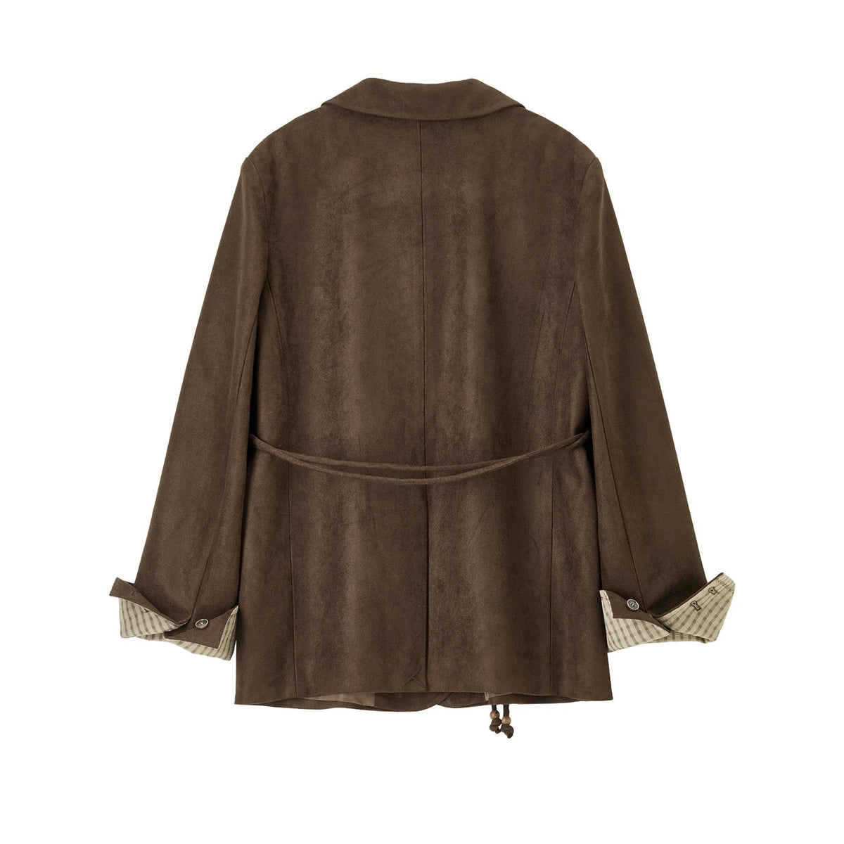 Women's Suede Casual Blazer Notched Lapel Loose Mid Length Outerwear 2026 Autumn New Brown Ladies Coat W63XC8300