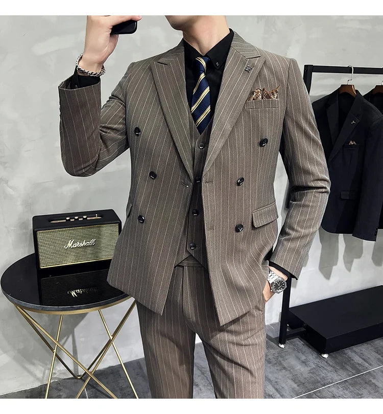 Men's Classic Striped 3-Piece Suit for Wedding, Business & Formal Occasions