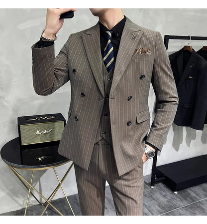 Men's Classic Striped 3-Piece Suit for Wedding, Business & Formal Occasions
