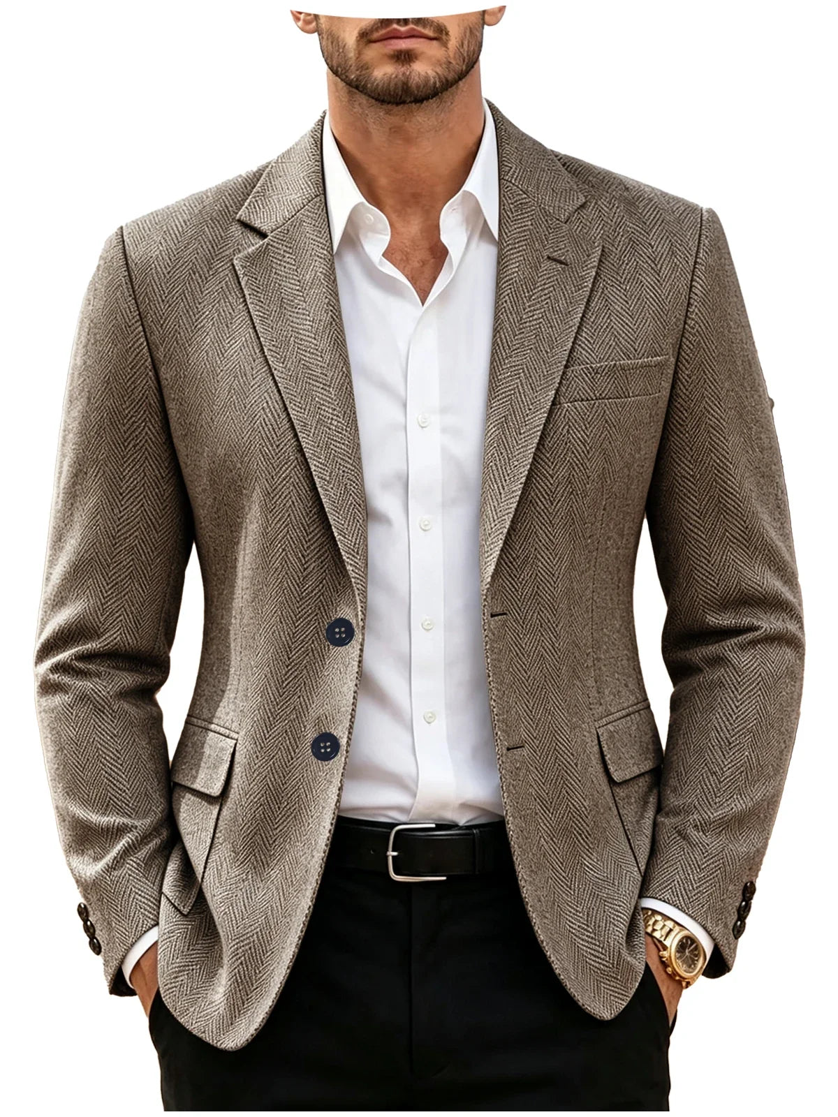 British Men's Blazer Vintage Herringbone Tweed Slim Fit Suit Jacket Wool Blend Formal Business Casual Sport Coat Wedding Office