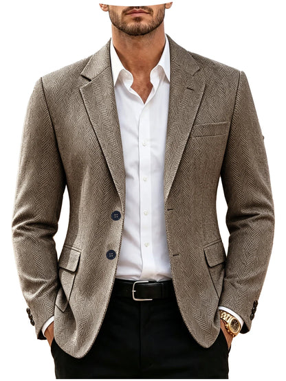British Men's Blazer Vintage Herringbone Tweed Slim Fit Suit Jacket Wool Blend Formal Business Casual Sport Coat Wedding Office