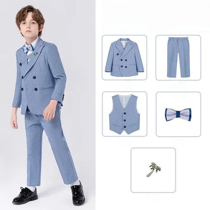 Flower Boys Wedding Suit Set Spring Kids Birthday Photograhy Outfit Children's Piano Host Speech Chorus Performance Costume
