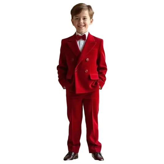 Chic Velvet Boys Suit Two Piece Double Breasted Blazer with Pants Fashion Kids Evening Wedding Page Boy Party Tuxedo 2026