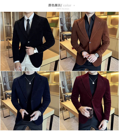 Autumn Winter New Corduroy Striped Suit Jacket Men High Quality Slim Fit Business Social Formal Suit Coats Tailcoat Men Clothing