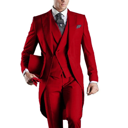 Men's Monochromatic Tuxedo Set Business Smoking Wedding Dress Blazer Jacket Vest Pants 3-Piece Suit for Formal Occasions