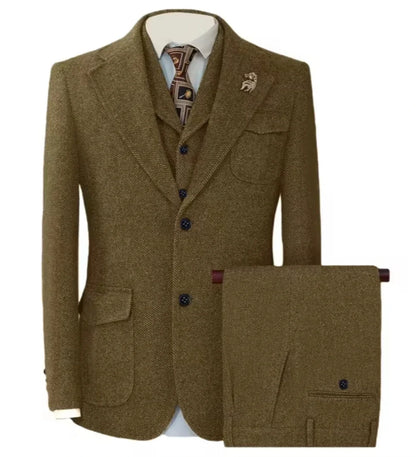 Men's Herringbone 3-Piece Suit Set – Jacket, Vest & Pants for Weddings & Formal Occasions