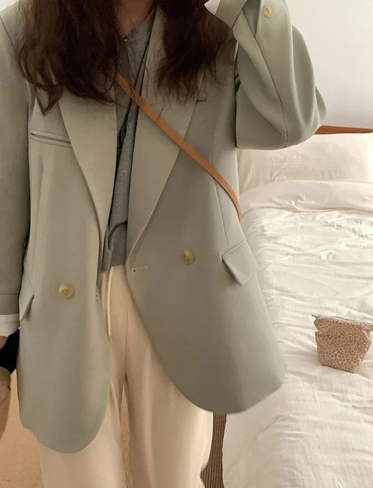Women's 2025 SS FW Brown Double Breasted Loose Blazer Korean Trendy Casual Workwear Slimming Chic Fashion Internet Hot Jacket