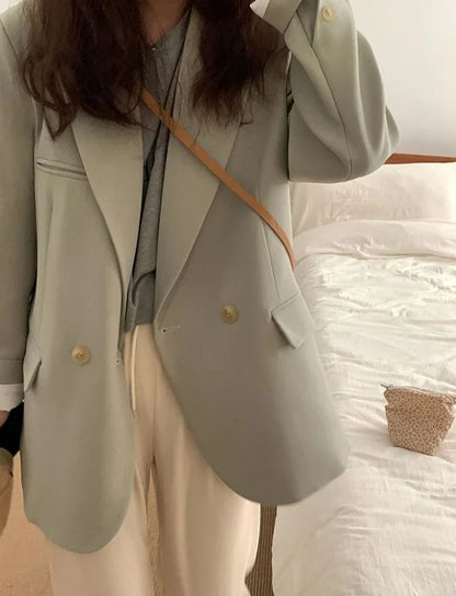 Women's 2025 SS FW Brown Double Breasted Loose Blazer Korean Trendy Casual Workwear Slimming Chic Fashion Internet Hot Jacket