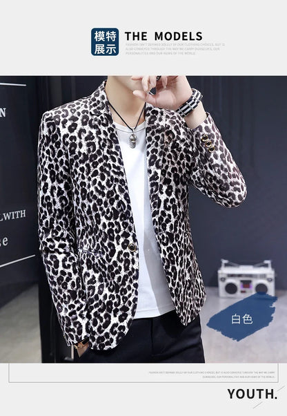 Blazer New Men's Fashion Business Gentleman Wedding British Style Banquet Leopard Print Luxe Handsome Outdoor Casual Blazer