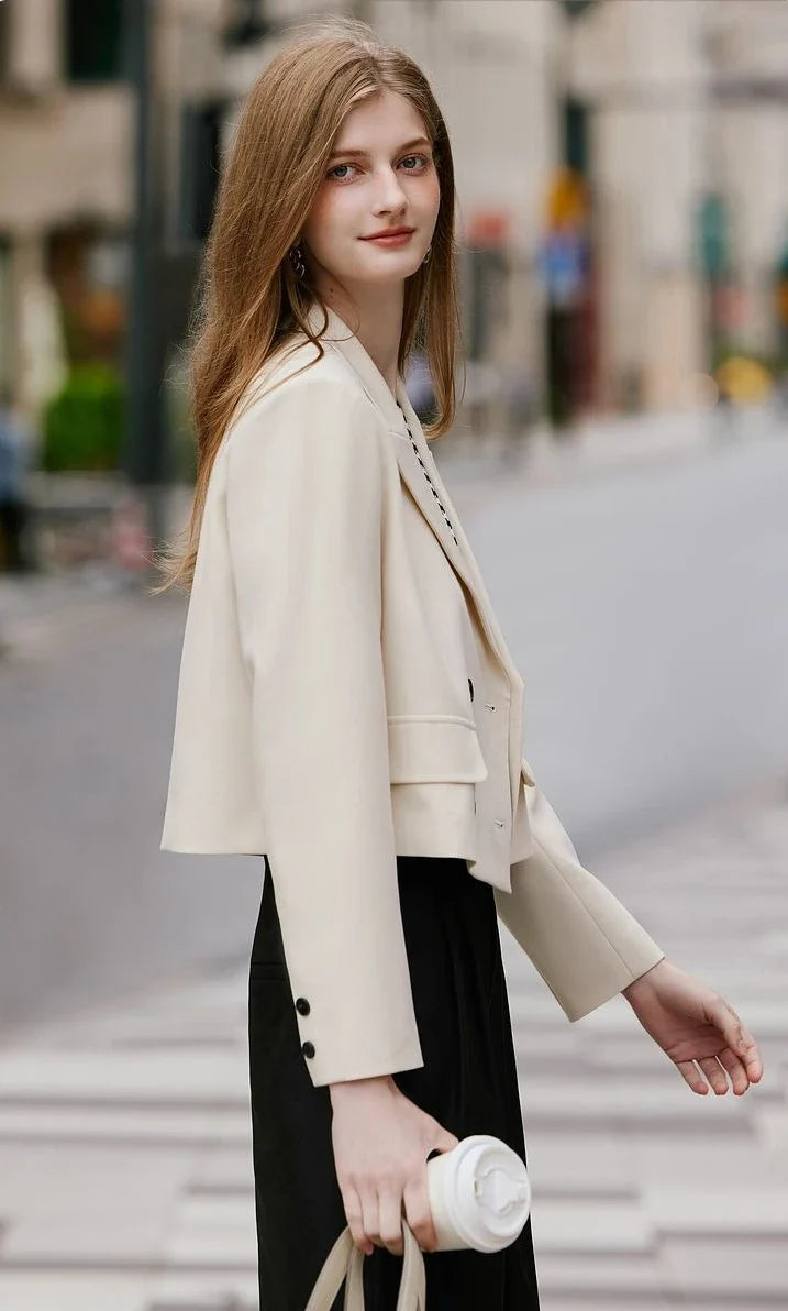 Premium Solid Color Women's Petite Double Breasted Short Blazer 2025 Fall New Arrival High Quality Fashion Office Wear Youthful